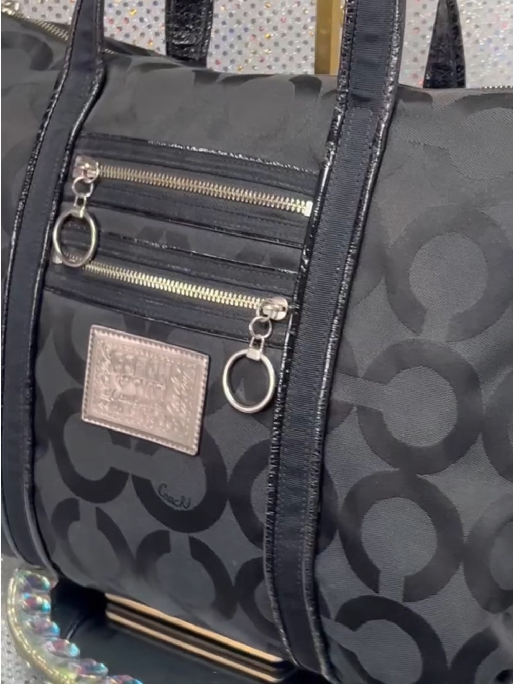 Coach Poppy Op Art Glam Tote Black Signature Jacquard Leather Trim 13826 G0920 - Picture 2 of 15